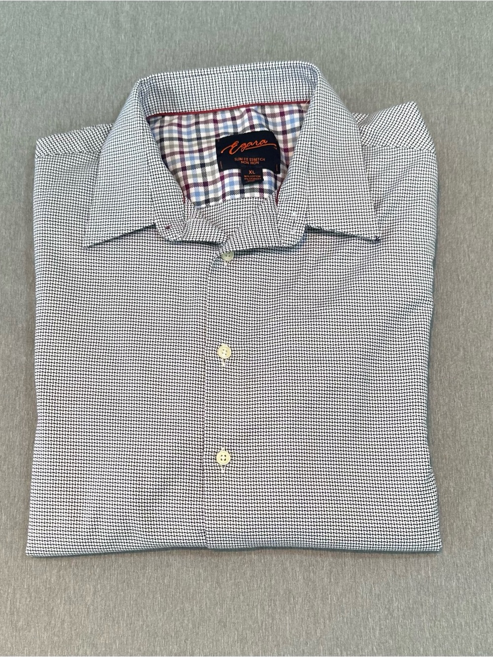 Egara Men’s Black & White Micro-Check Button-Down Tailored Dress Shirt